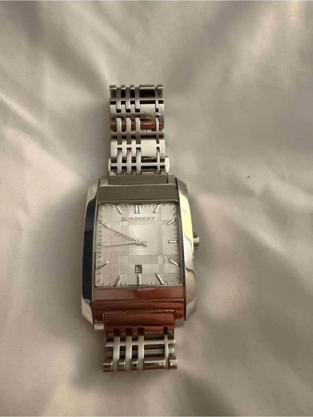 Burberry Two-Tone Silver and Rose Gold Rectangular Bracelet Watch